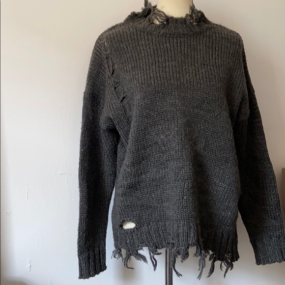 gray distressed sweater